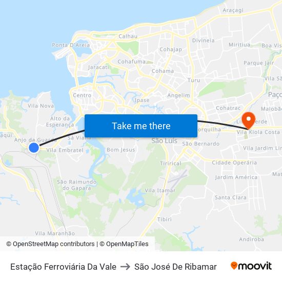 Estação Ferroviária Da Vale to São José De Ribamar map