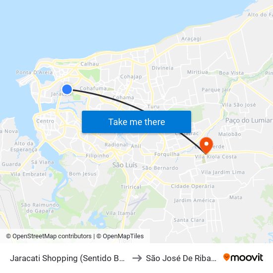 Jaracati Shopping (Sentido Bairro) to São José De Ribamar map