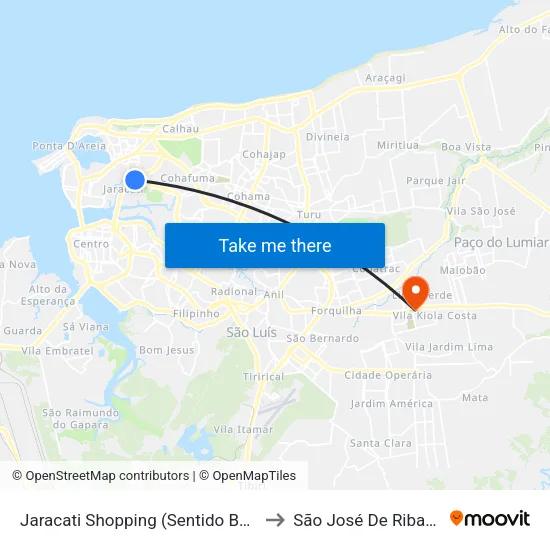 Jaracati Shopping (Sentido Bairro) to São José De Ribamar map
