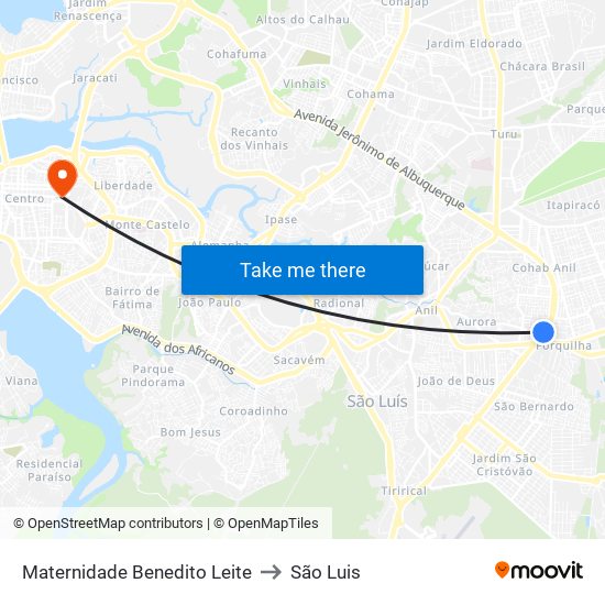 Maternidade Benedito Leite to São Luis map