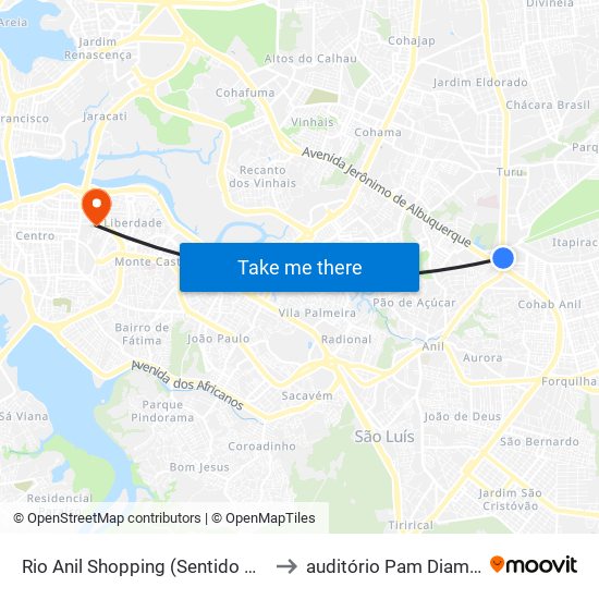 Rio Anil Shopping (Sentido Bairro) to auditório Pam Diamante map