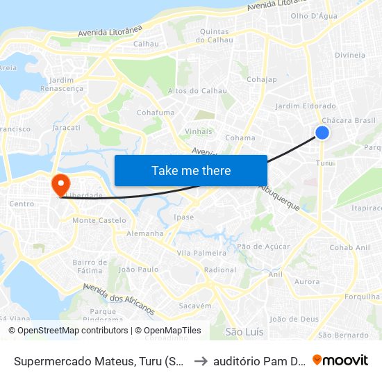 Supermercado Mateus, Turu (Sentido Centro) to auditório Pam Diamante map
