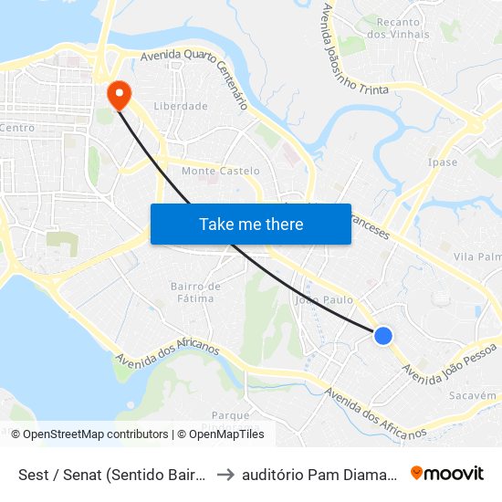 Sest / Senat (Sentido Bairro) to auditório Pam Diamante map