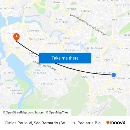 Clínica Paulo Vi, São Bernardo (Sentido Centro) to Pediatria-Big help 1 map