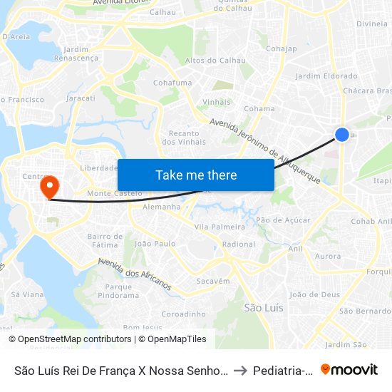 São Luís Rei De França X Nossa Senhora Da Vitória (Sentido Centro) to Pediatria-Big help 1 map