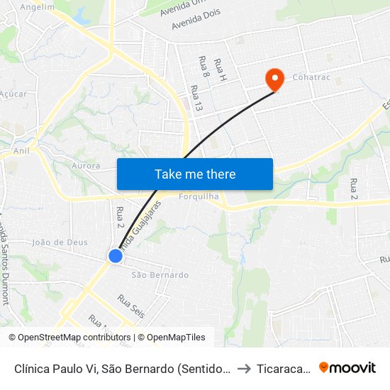Clínica Paulo Vi, São Bernardo (Sentido Centro) to Ticaracatica map