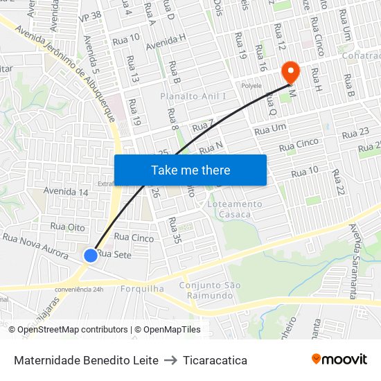 Maternidade Benedito Leite to Ticaracatica map