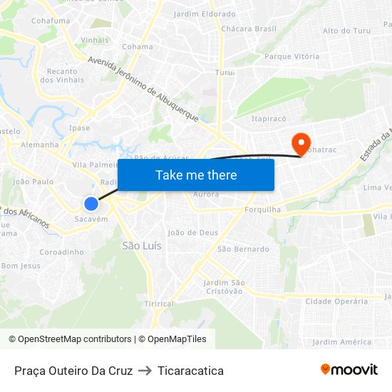 Praça Outeiro Da Cruz to Ticaracatica map