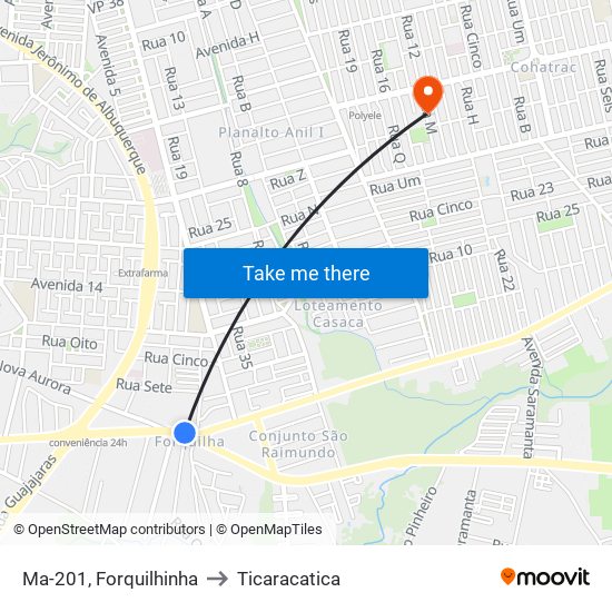 Ma-201, Forquilhinha to Ticaracatica map