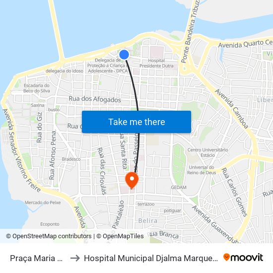 Praça Maria Aragão to Hospital Municipal Djalma Marques - Socorrão I map