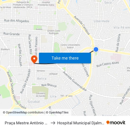 Praça Mestre Antônio Vieira (Sentido Bairro) to Hospital Municipal Djalma Marques - Socorrão I map