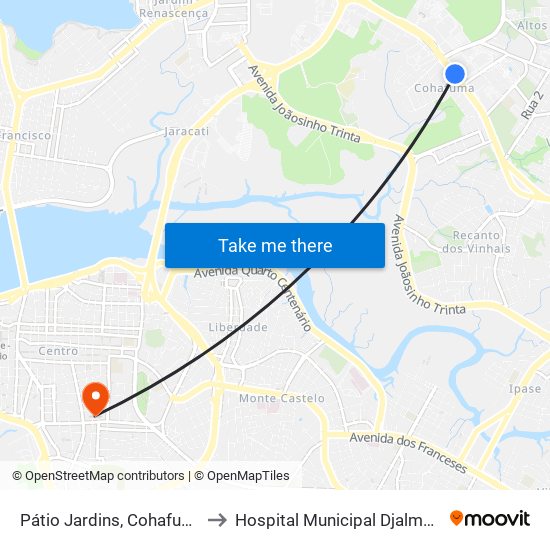 Pátio Jardins, Cohafuma (Sentido Centro) to Hospital Municipal Djalma Marques - Socorrão I map