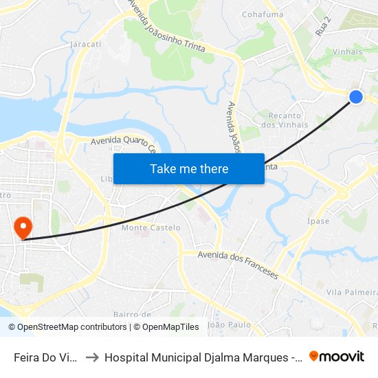 Feira Do Vinhais to Hospital Municipal Djalma Marques - Socorrão I map