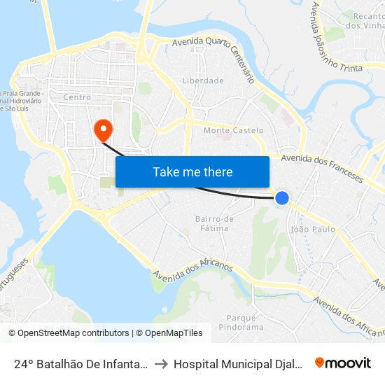24º Batalhão De Infantaria De Selva, João Paulo to Hospital Municipal Djalma Marques - Socorrão I map