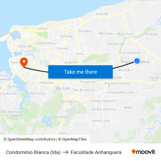 Condomínio Bianca (Ida) to Faculdade Anhanguera map