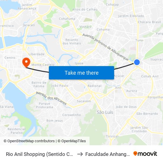 Rio Anil Shopping (Sentido Centro) to Faculdade Anhanguera map