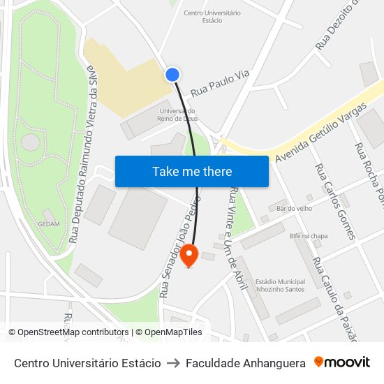 Centro Universitário Estácio to Faculdade Anhanguera map