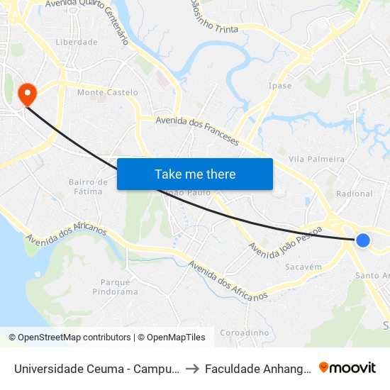 Universidade Ceuma - Campus Anil to Faculdade Anhanguera map