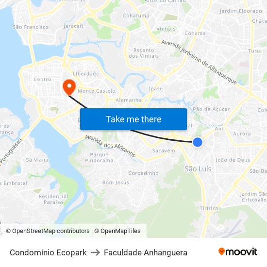 Condomínio Ecopark to Faculdade Anhanguera map