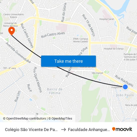 Colégio São Vicente De Paulo to Faculdade Anhanguera map