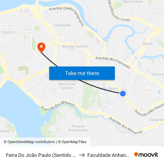 Feira Do João Paulo (Sentido Bairro) to Faculdade Anhanguera map