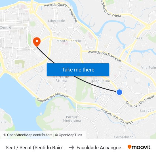 Sest / Senat (Sentido Bairro) to Faculdade Anhanguera map