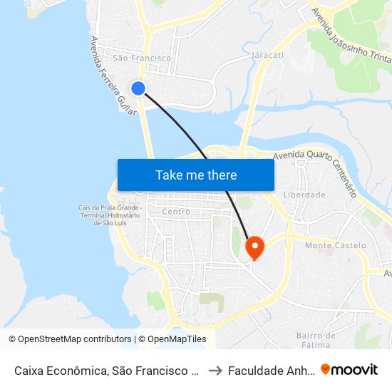 Caixa Econômica, São Francisco (Sentido Centro) to Faculdade Anhanguera map