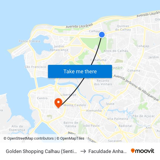 Golden Shopping Calhau (Sentido Bairro) to Faculdade Anhanguera map