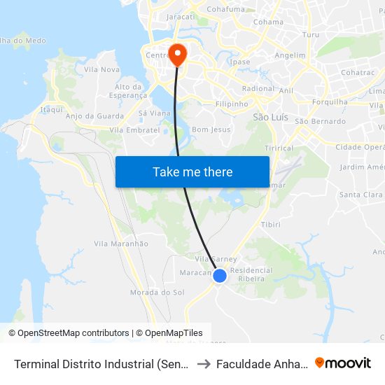 Terminal Distrito Industrial (Sentido Centro) to Faculdade Anhanguera map