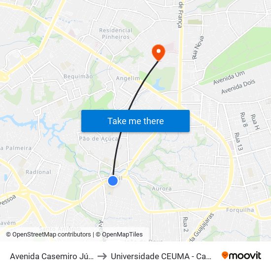 Avenida Casemiro Júnior, Anil to Universidade  CEUMA - Campus TURU map