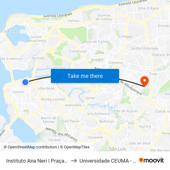 Instituto Ana Neri | Praça Gonçalves Dias to Universidade  CEUMA - Campus TURU map