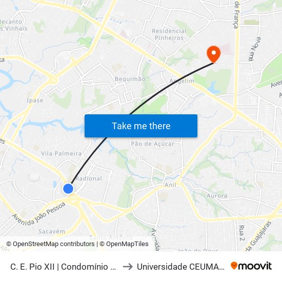 C. E. Pio XII | Condomínio Alto Dos Franceses to Universidade  CEUMA - Campus TURU map