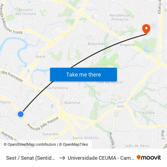 Sest / Senat (Sentido Bairro) to Universidade  CEUMA - Campus TURU map