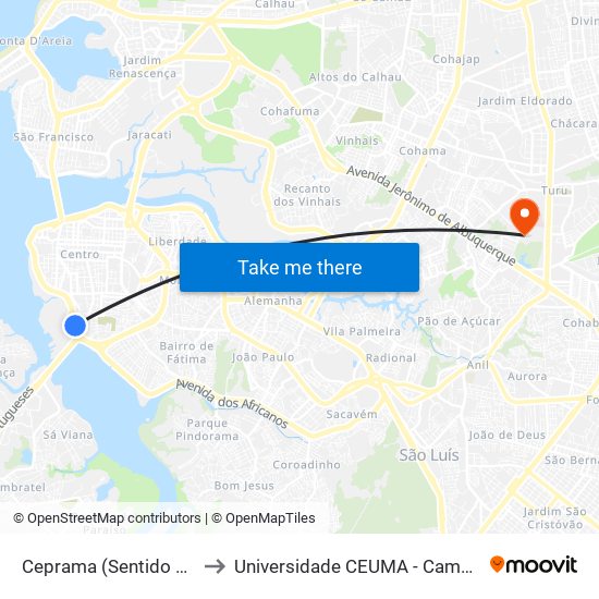 Ceprama (Sentido Centro) to Universidade  CEUMA - Campus TURU map