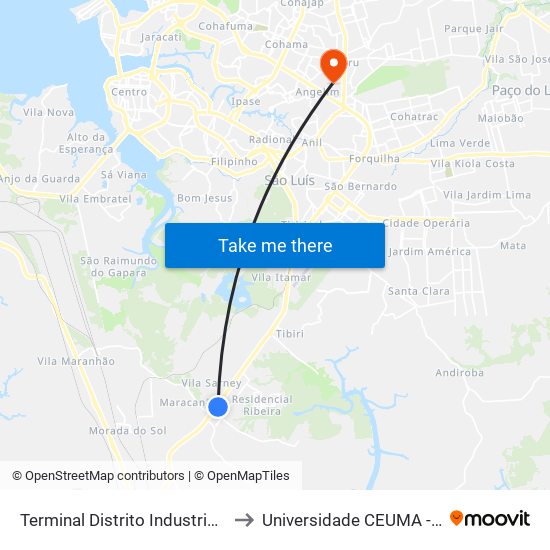 Terminal Distrito Industrial (Sentido Bairro) to Universidade  CEUMA - Campus TURU map
