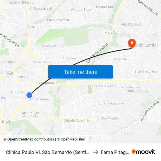 Clínica Paulo Vi, São Bernardo (Sentido Centro) to Fama Pitágoras map