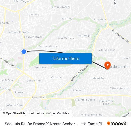 São Luís Rei De França X Nossa Senhora Da Vitória (Sentido Centro) to Fama Pitágoras map