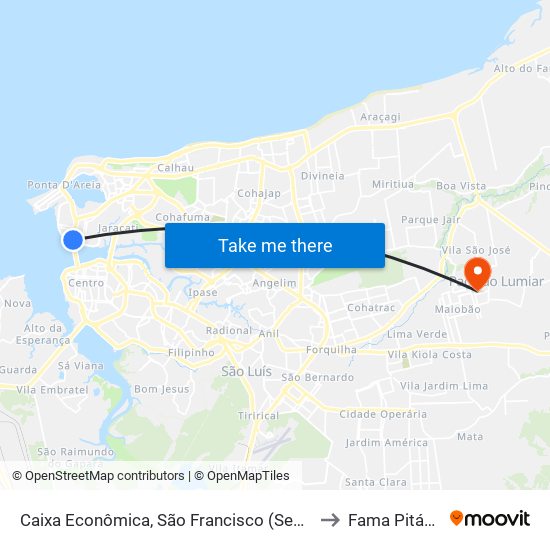 Caixa Econômica, São Francisco (Sentido Centro) to Fama Pitágoras map