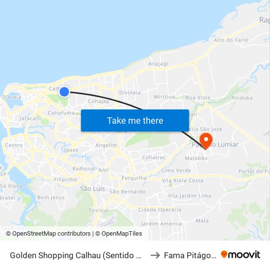 Golden Shopping Calhau (Sentido Bairro) to Fama Pitágoras map