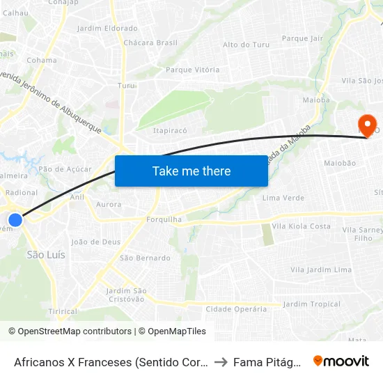 Africanos X Franceses (Sentido Coroado) to Fama Pitágoras map