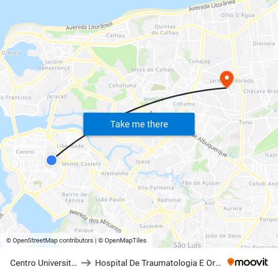 Centro Universitário Estácio to Hospital De Traumatologia E Ortopedia Do Maranhão map