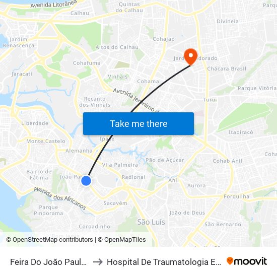Feira Do João Paulo (Sentido Bairro) to Hospital De Traumatologia E Ortopedia Do Maranhão map
