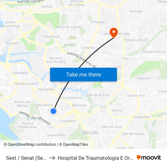 Sest / Senat (Sentido Bairro) to Hospital De Traumatologia E Ortopedia Do Maranhão map