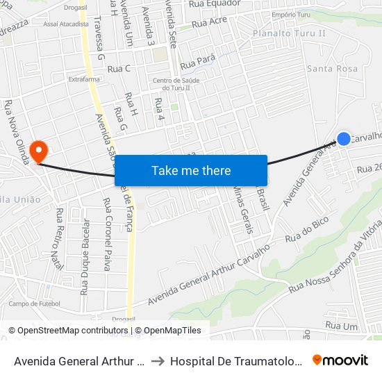 Avenida General Arthur Carvalho, Recanto Do Turu II to Hospital De Traumatologia E Ortopedia Do Maranhão map