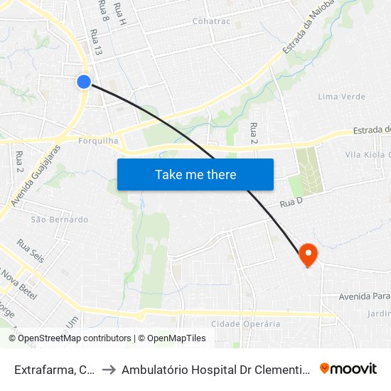 Extrafarma, Cohab to Ambulatório Hospital Dr Clementino Moura map