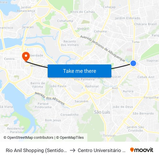 Rio Anil Shopping (Sentido Centro) to Centro Universitário Estácio map