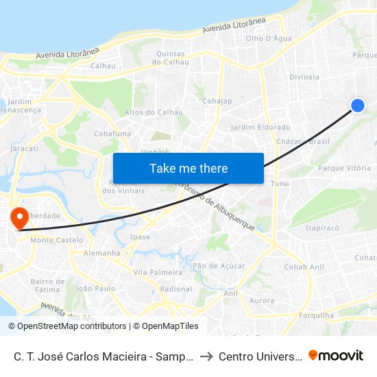 C. T. José Carlos Macieira - Sampaio Correa (Sentido Bairro) to Centro Universitário Estácio map