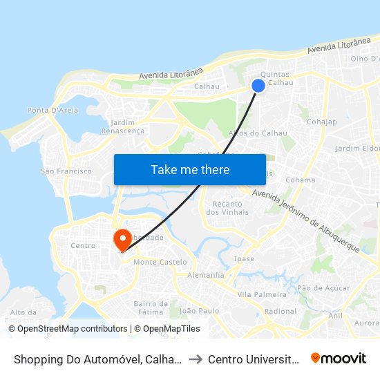 Shopping Do Automóvel, Calhau (Sentido Centro) to Centro Universitário Estácio map