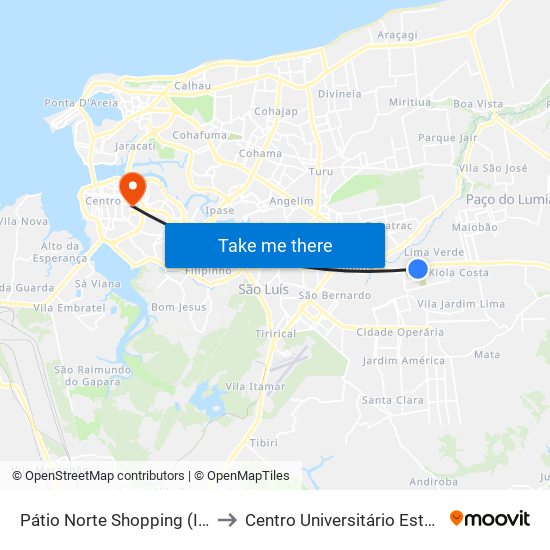 Pátio Norte Shopping (Ida) to Centro Universitário Estácio map