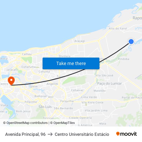 Avenida Principal, 96 to Centro Universitário Estácio map